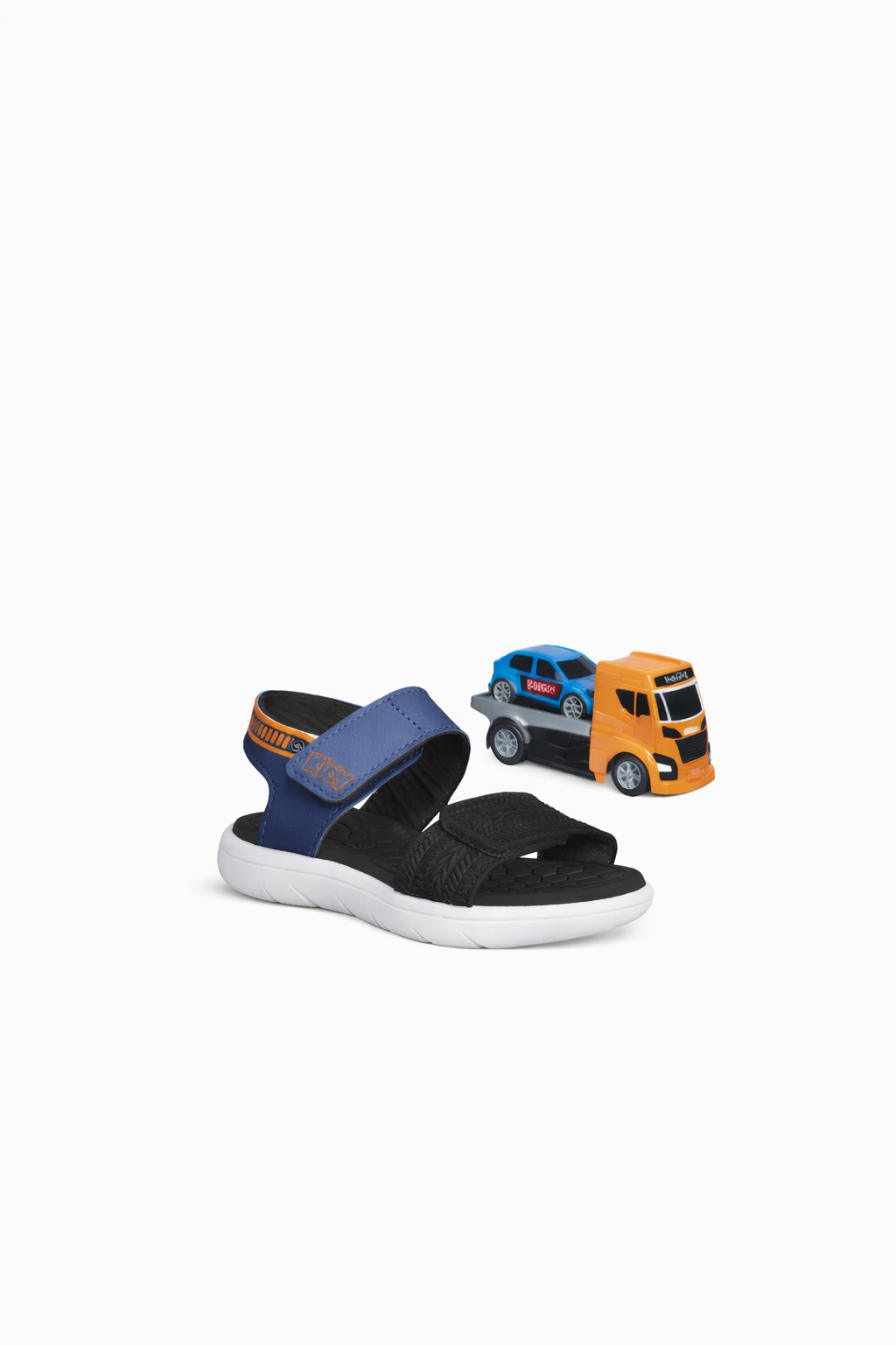 Sandália Infantil Kidy Fly Baby Toys Azul/Preto/Laranja com Dino Surpresa