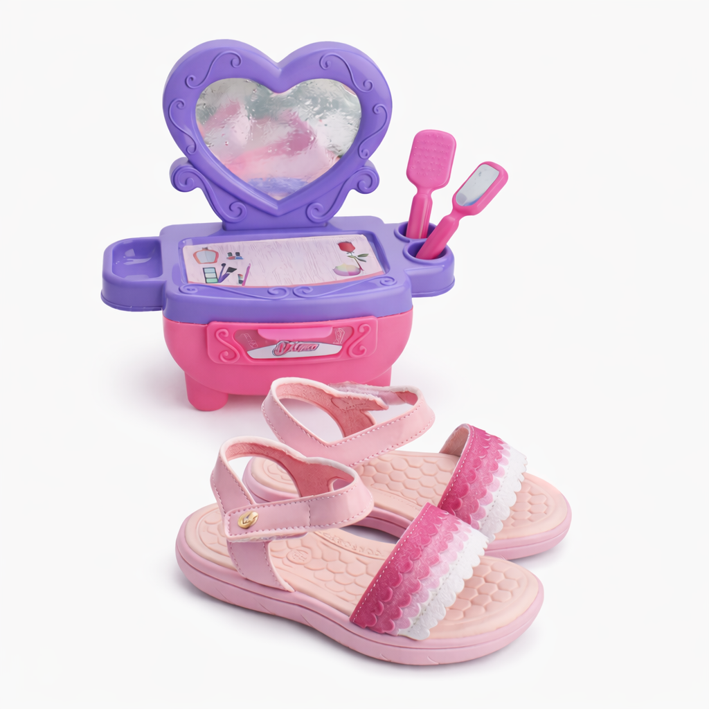 Sandália Infantil Kidy Toys Baby Rosa com Brinquedo de Beleza