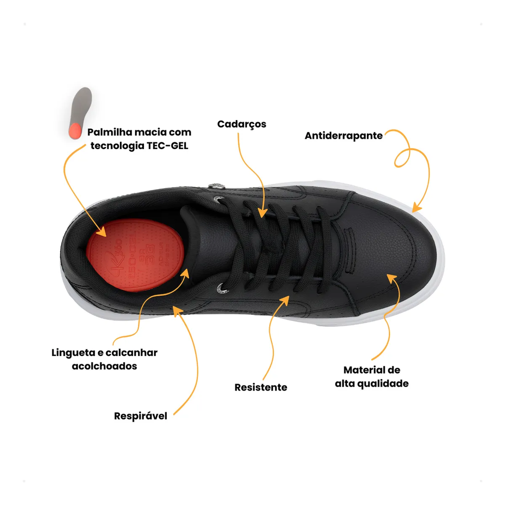 Tênis Infantil K360 Ultra Leve Preto com Branco