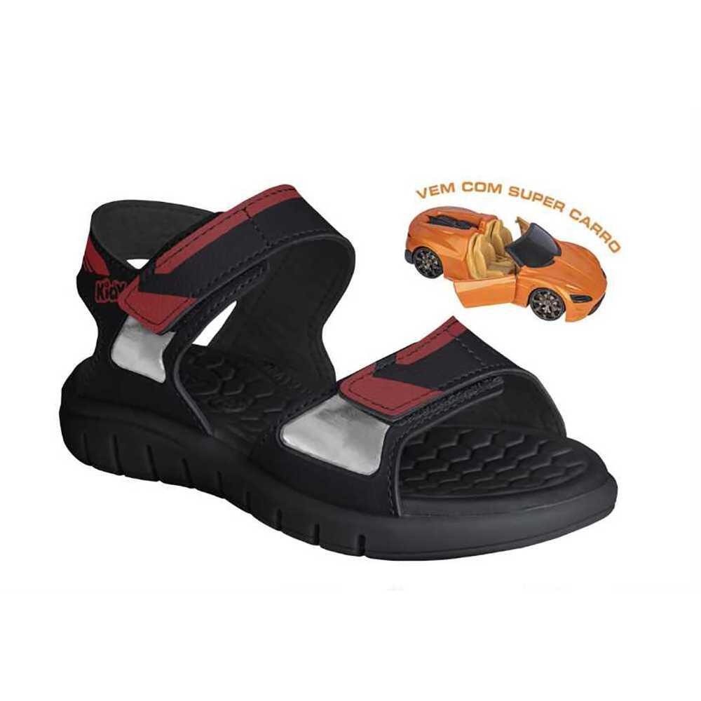Sandália Infantil Menino Kidy Toys Preta com Vermelho + Carro de Brinde